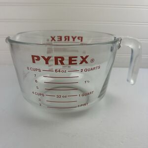 Vintage PYREX Measuring 8 Cup Glass 64oz Red Lettering Large 2 Qt Bowl 564